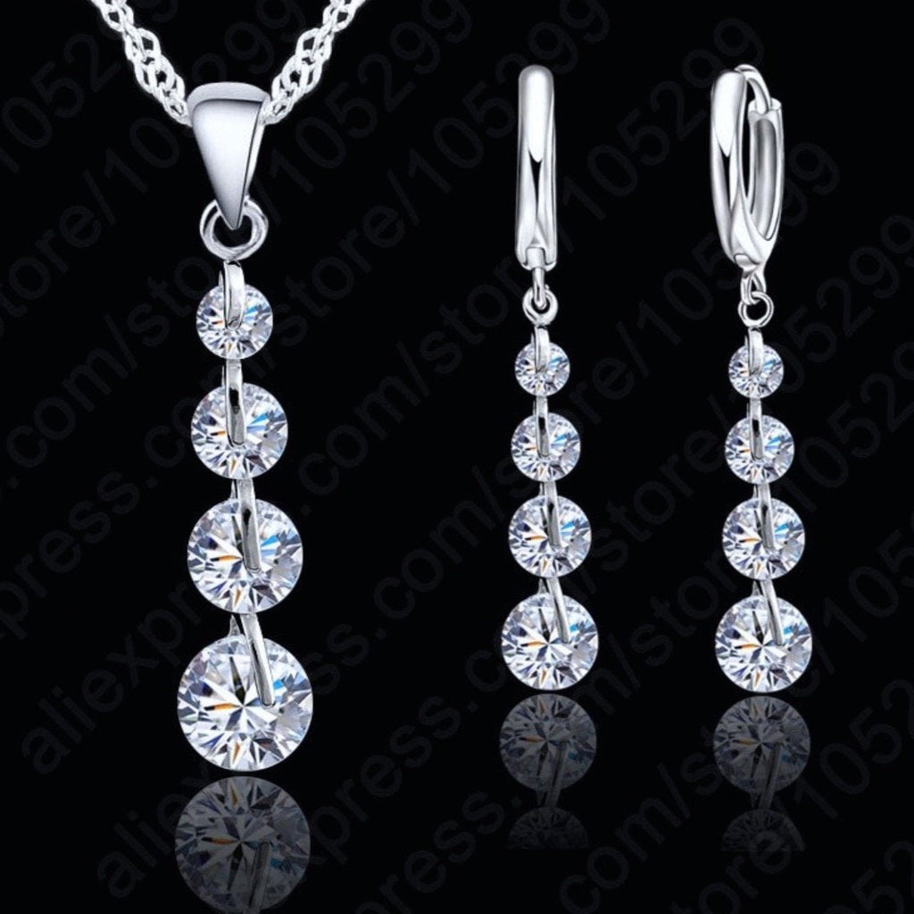 "Leilani" - Cubic Zirconia and Sterling Silver Bridal Necklace and Earrings Set
