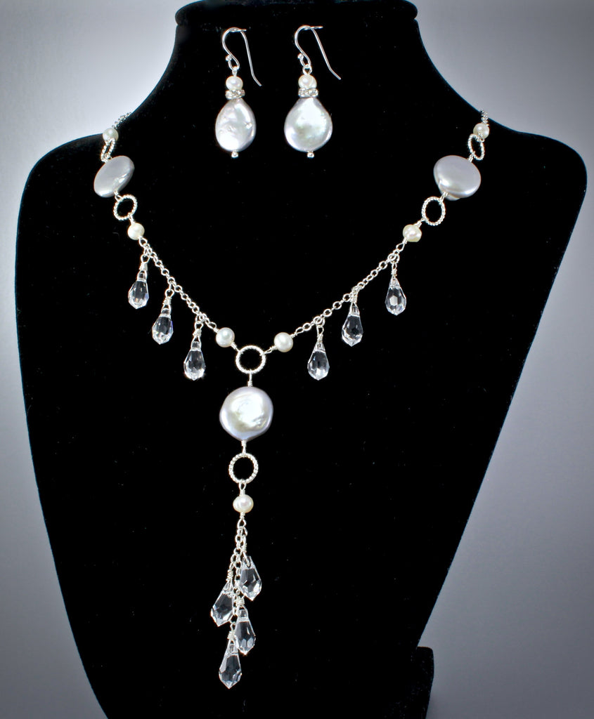 Bridal Earrings and Necklace Sets Swarovski Crystal and Freshwater Pearl 