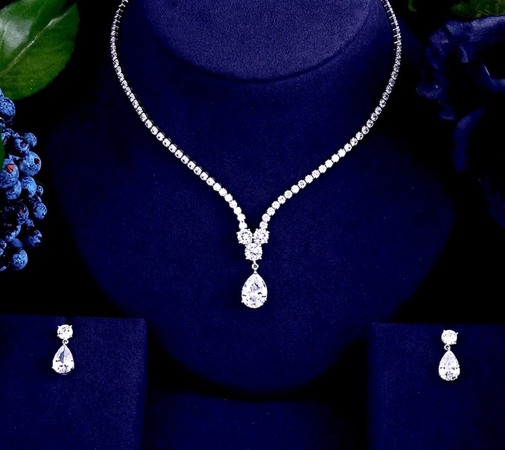 Wedding Jewelry - Silver Cubic Zirconia Bridal Jewelry Set