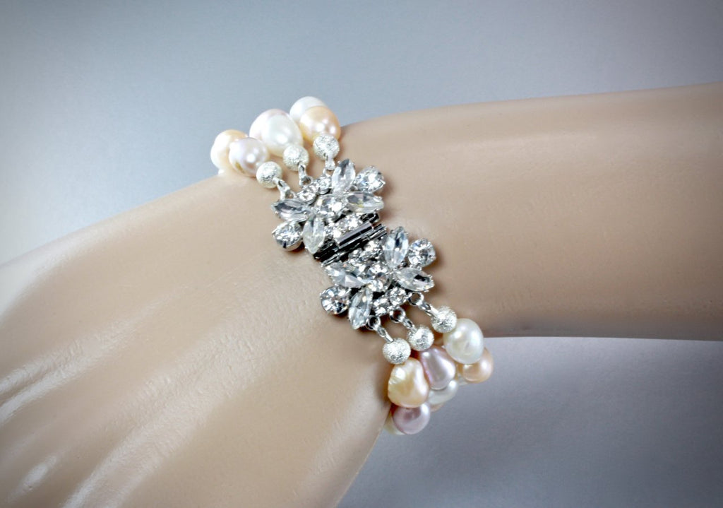 "Camilla" - Three-Strand Freshwater Pearl Bridal Bracelet 