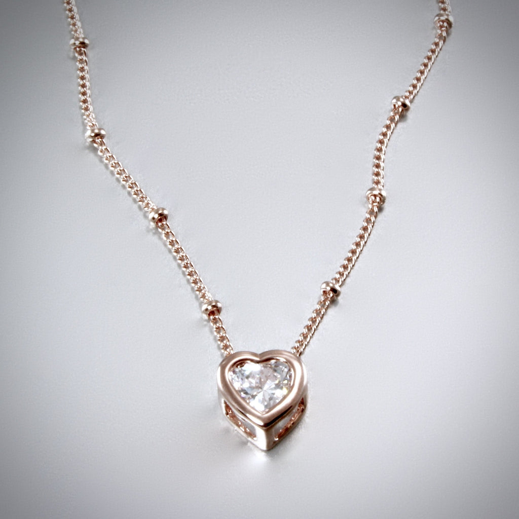 "Amelia" - Bridal Heart Necklace - Available in Rose Gold, Silver and Yellow Gold