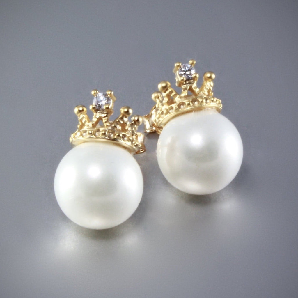 "Crowned" - Bridal Pearl Stud Earrings