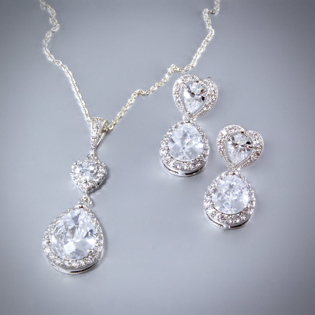 "Beatrice" - Cubic Zirconia Bridal Necklace and Earrings Set