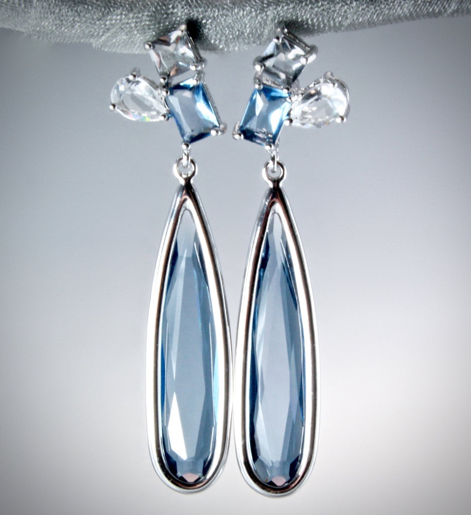 "Enya" - Blue Marquise Cubic Zirconia Earrings