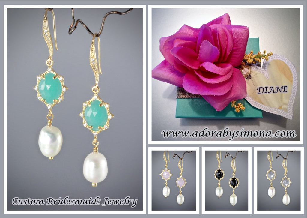"Robyn" - Colorful Pearl and Crystal Bridesmaids Earrings
