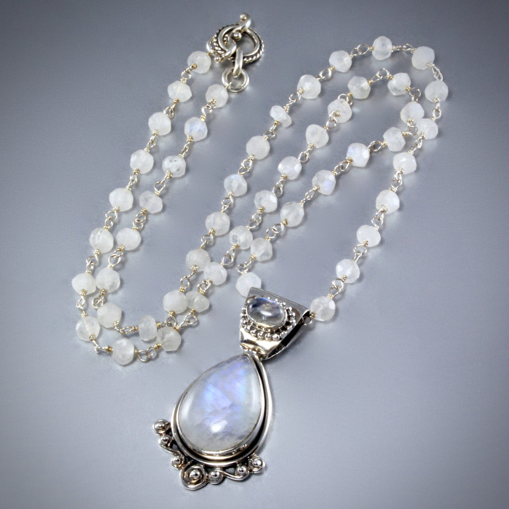"Esther" - Rainbow Moonstone and Sterling Silver Necklace/Earrings/Set 