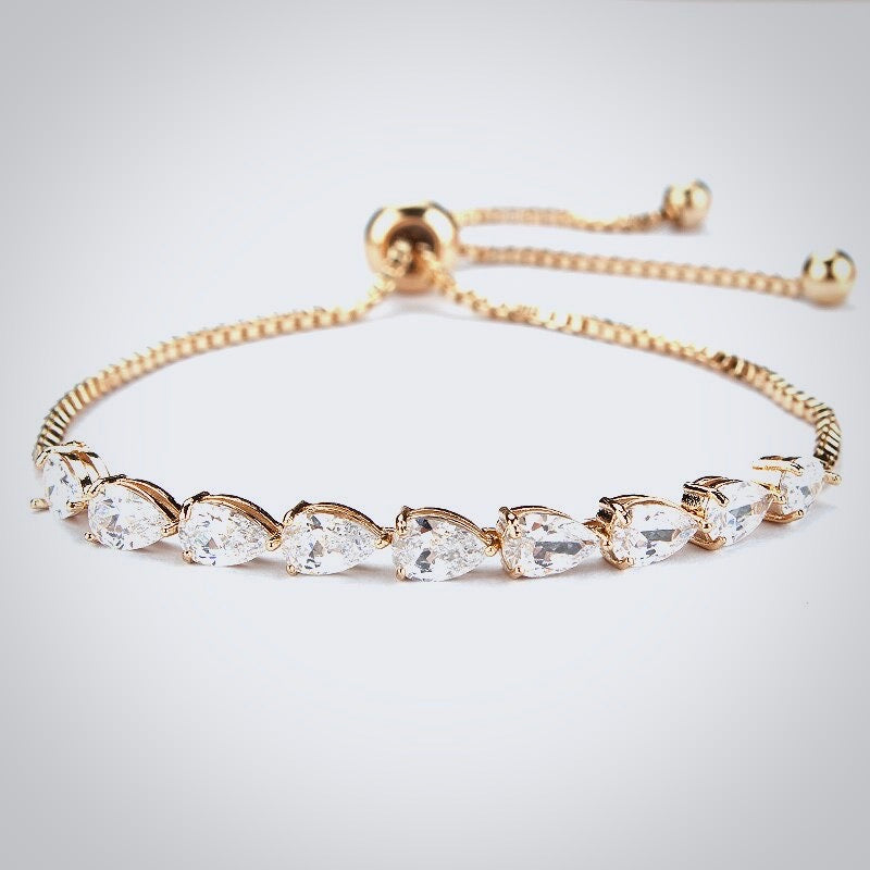 Wedding Jewelry - Cubic Zirconia Adjustable Bracelet - Available in Silver, Rose Gold and Yellow Gold