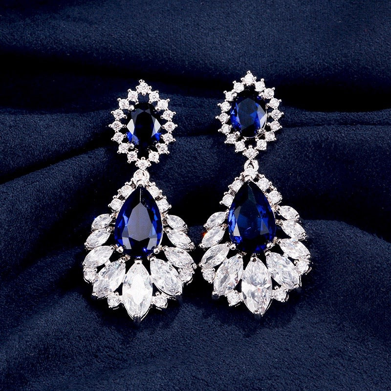 Wedding Jewelry - Silver Cubic Zirconia Bridal Earrings