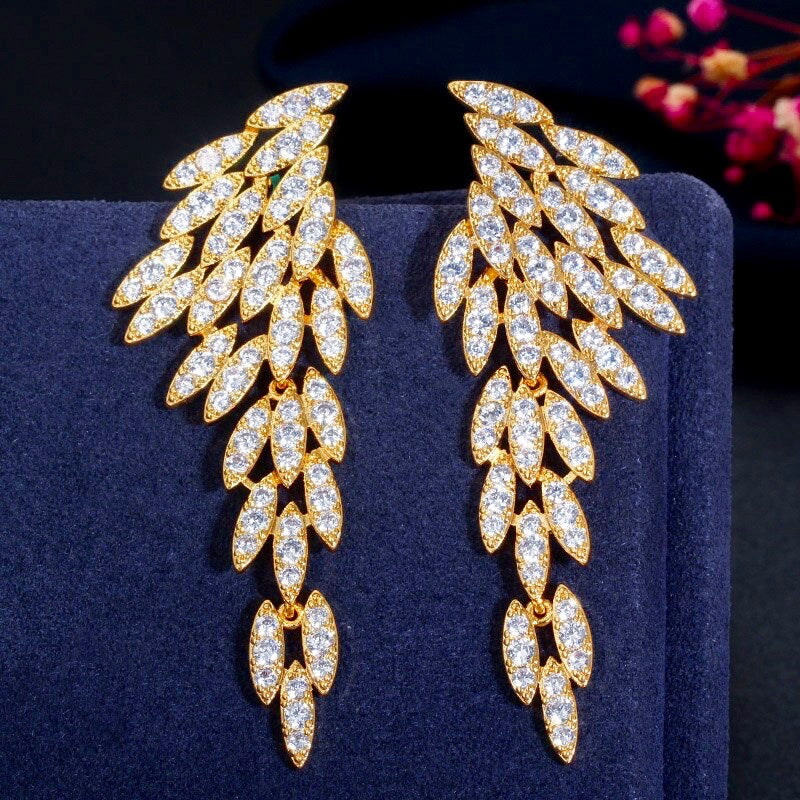 Wedding Jewelry - Angel Wing Bridal Earrings - Available in Silver and Yellow Gold