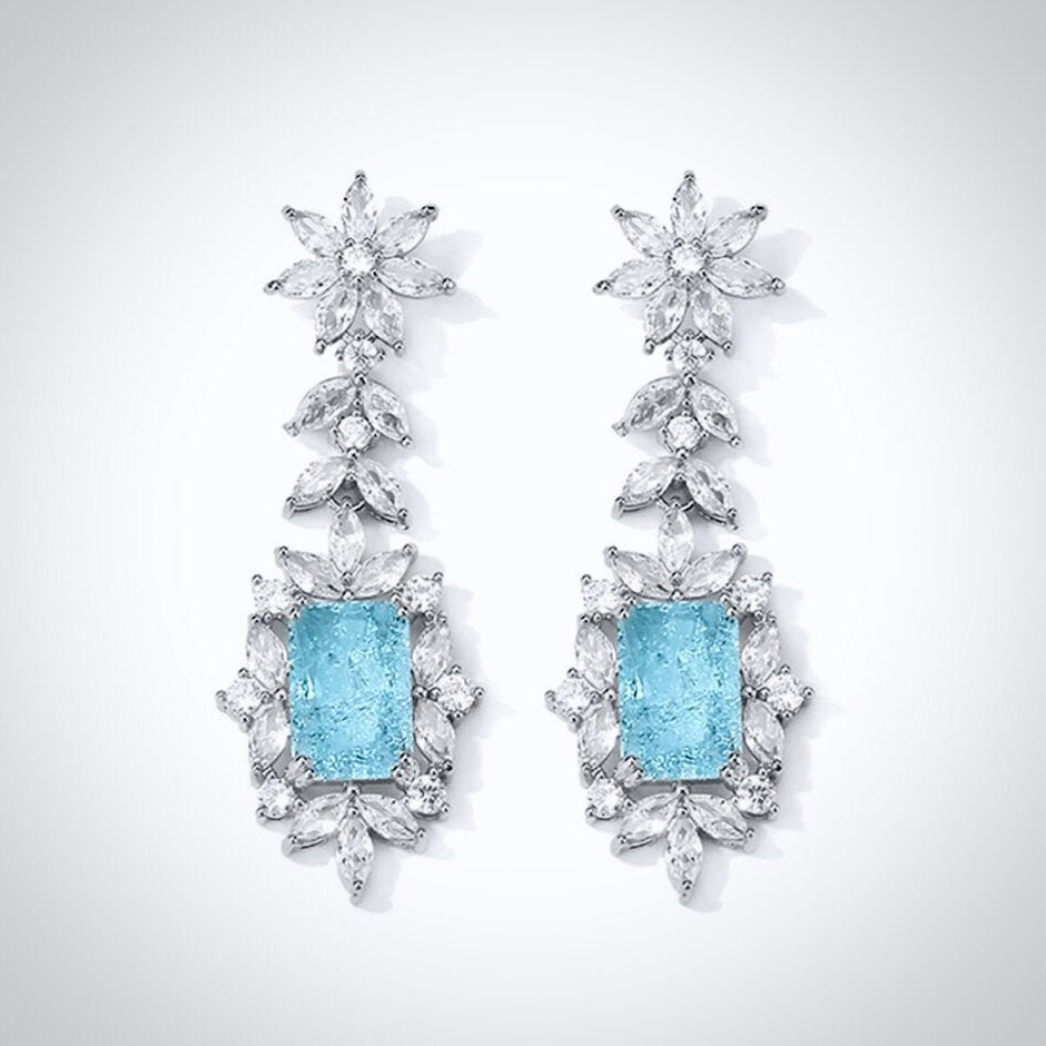 Wedding Jewelry - Aqua Blue Cubic Zirconia Bridal Earrings