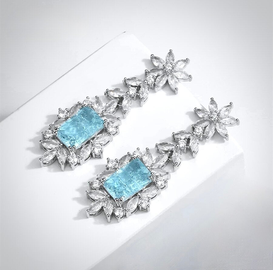 Wedding Jewelry - Aqua Blue Cubic Zirconia Bridal Earrings
