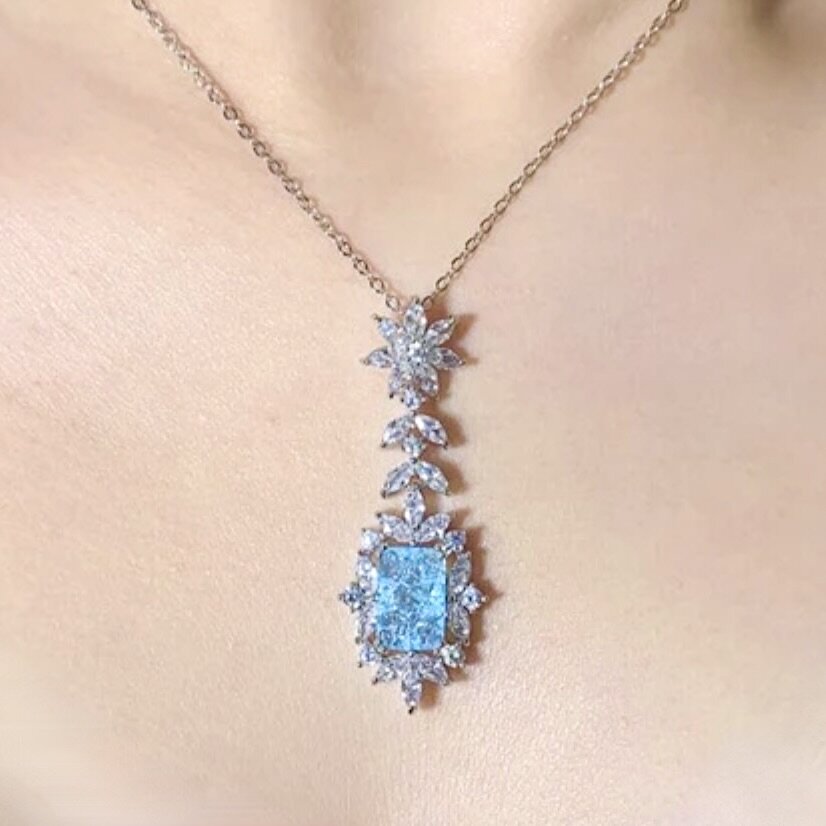 Wedding Jewelry - Aqua Blue Cubic Zirconia Bridal Necklace 