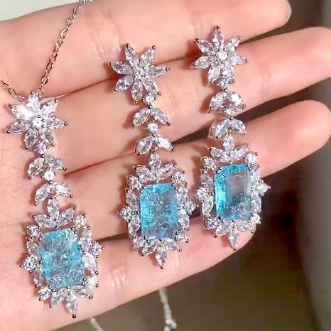 Wedding Jewelry - Aqua Blue Cubic Zirconia Bridal Earrings