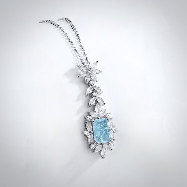 Wedding Jewelry - Aqua Blue Cubic Zirconia Bridal Necklace 