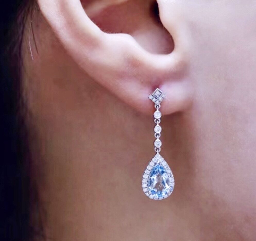 Wedding Jewelry Aquamarine Blue Art Deco Bridal Jewelry Set