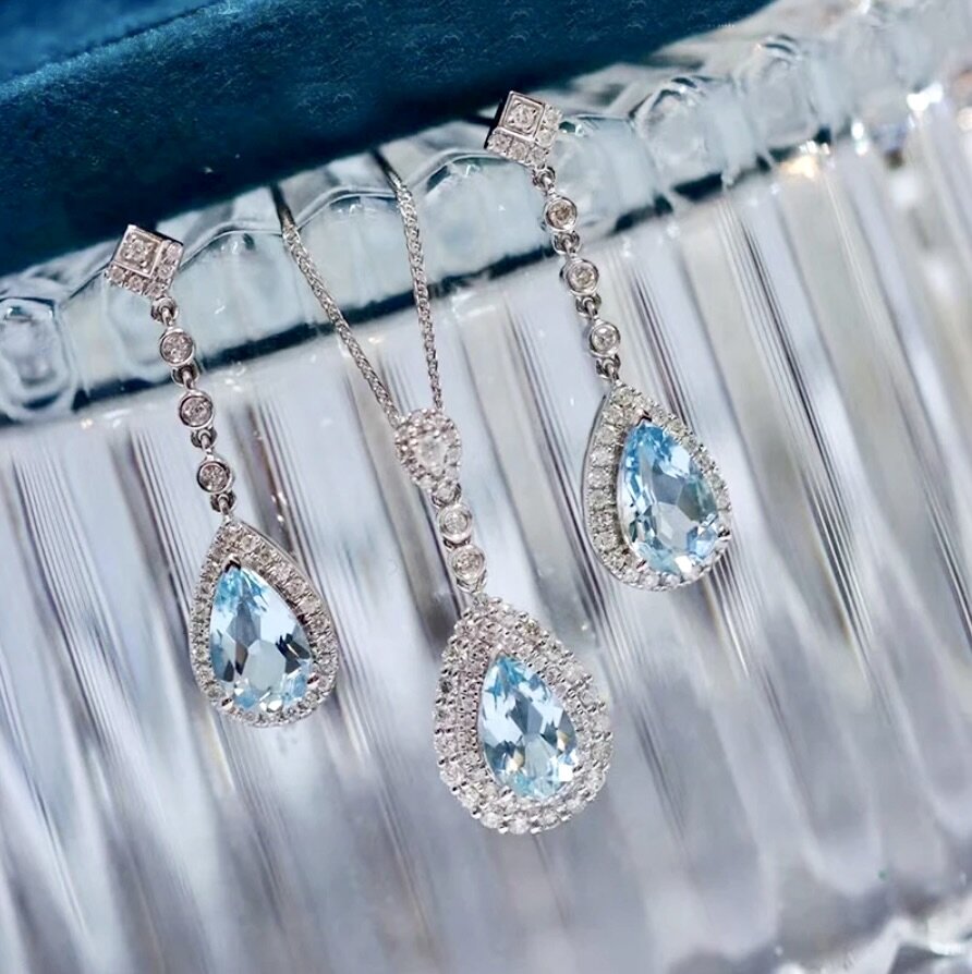 Wedding Jewelry - Aqua Blue CZ Bridal Jewelry Set