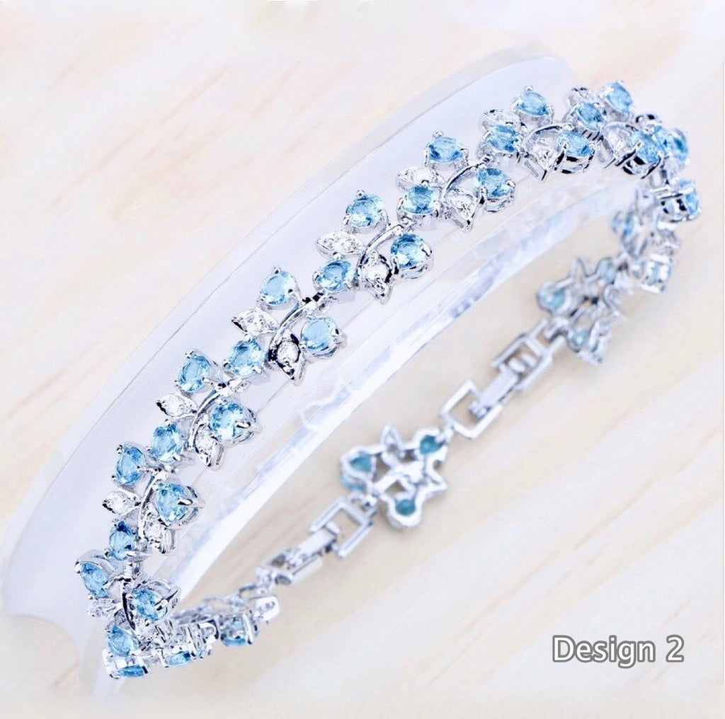 Wedding Jewelry - Aquamarine Cubic Zirconia Bridal Bracelet - More Designs