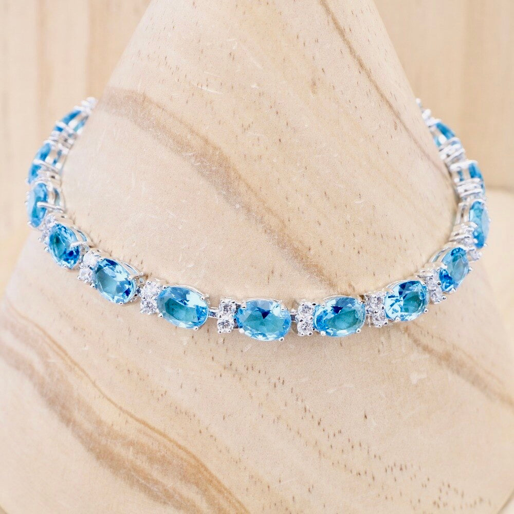 Wedding Jewelry - Aquamarine Cubic Zirconia Bridal Bracelet - More Designs