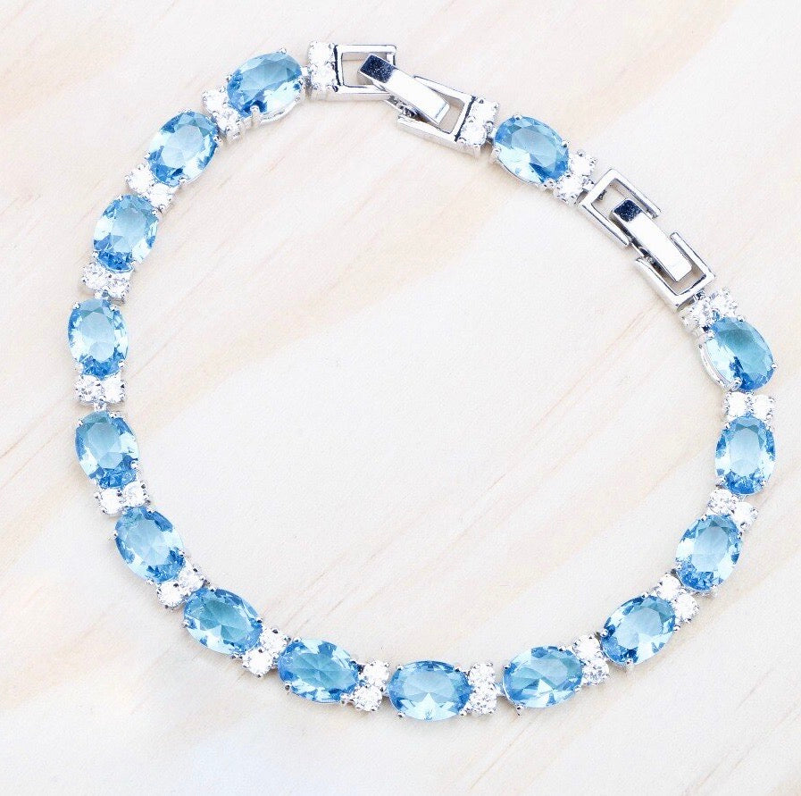 Wedding Jewelry - Aquamarine Cubic Zirconia Bridal Bracelet - More Designs