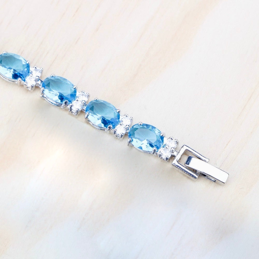 Wedding Jewelry - Aquamarine Cubic Zirconia Bridal Bracelet - More Designs
