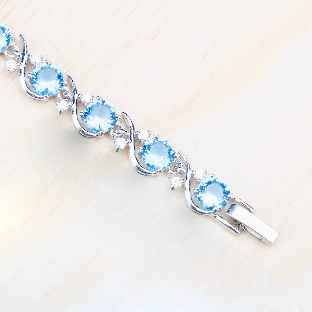 Wedding Jewelry - Aquamarine Cubic Zirconia Bridal Bracelet - More Designs