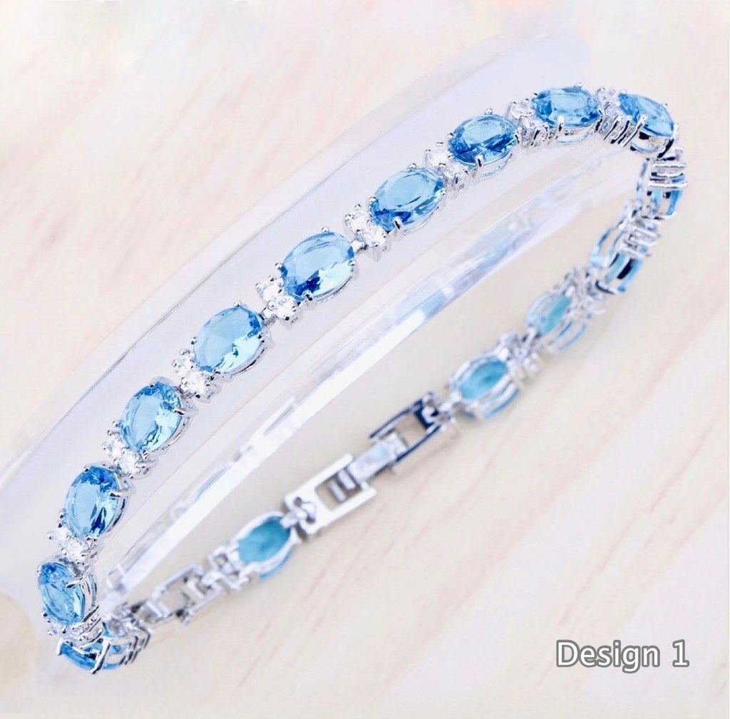 Wedding Jewelry - Aquamarine Cubic Zirconia Bridal Bracelet - More Designs