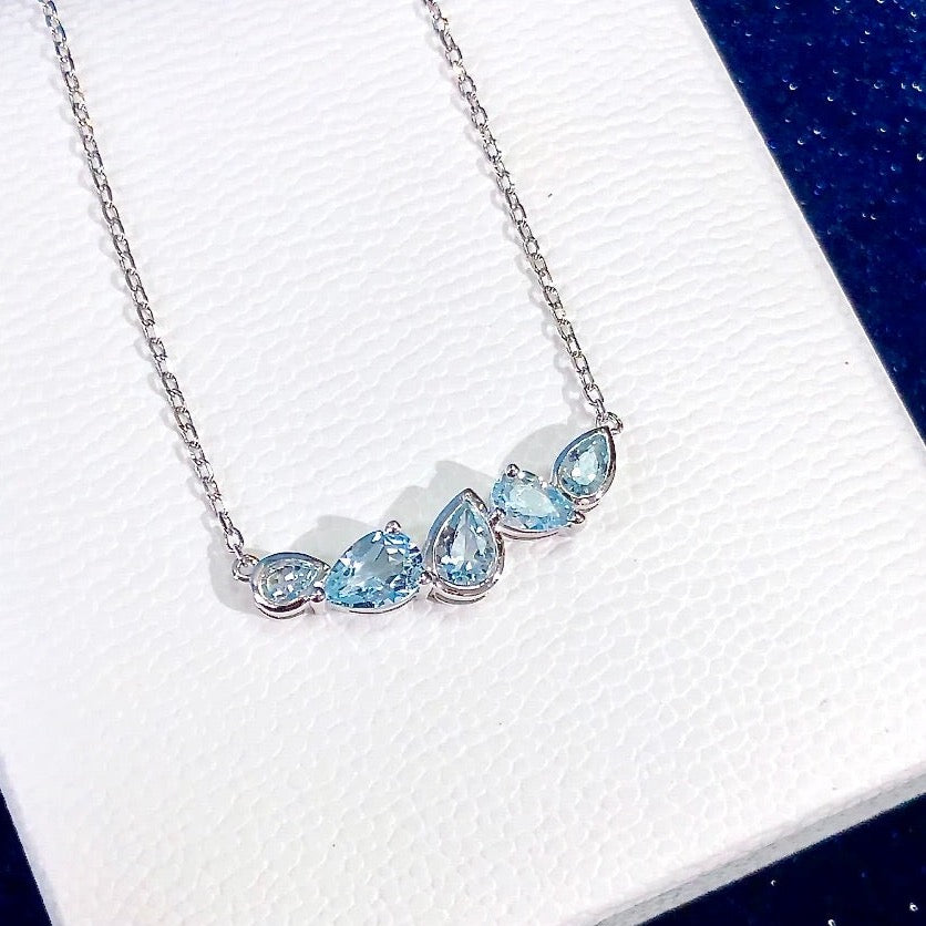 Wedding Jewelry - Minimalist 925 Sterling Silver Aquamarine CZ Bridal Necklace