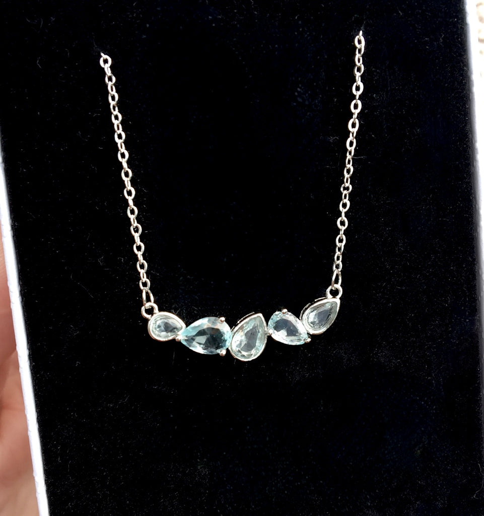 Wedding Jewelry - Minimalist 925 Sterling Silver Aquamarine CZ Bridal Necklace