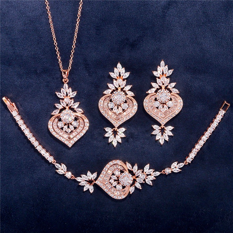 Wedding Jewelry - Cubic Zirconia Bridal Necklace - Available in Silver, Rose Gold and Yellow Gold