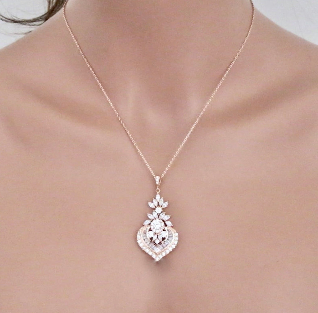 Wedding Jewelry - Cubic Zirconia Bridal Necklace - Available in Silver, Rose Gold and Yellow Gold