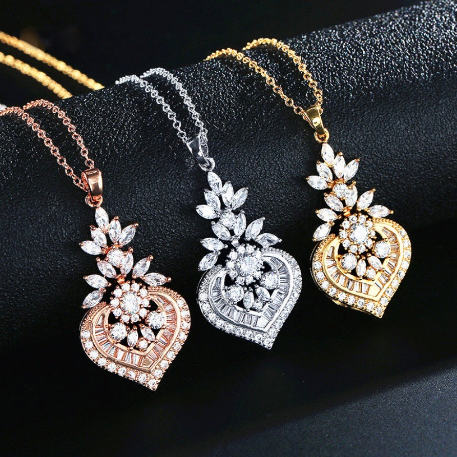 Wedding Jewelry - Cubic Zirconia Bridal Necklace - Available in Silver, Rose Gold and Yellow Gold