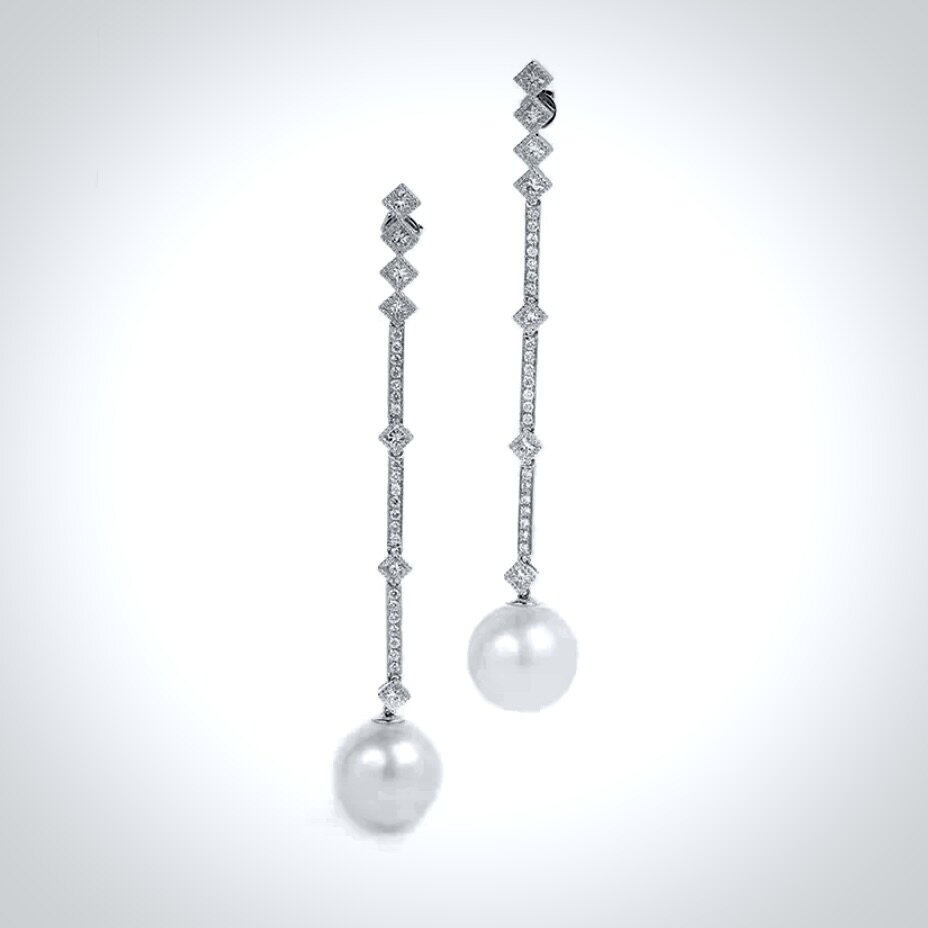 Wedding Jewelry - Art Deco Pearl and CZ Bridal Earrings