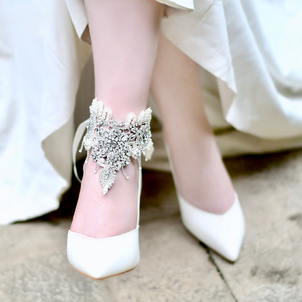 Wedding Accessories - Beaded Lace Wedding Ankle Jewelry, Barefoot Sandals