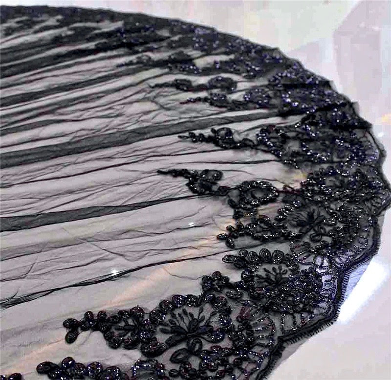 Floral Lace Edged Cathedral Veil Black Bridal Veil Wedding Veil ACC1181