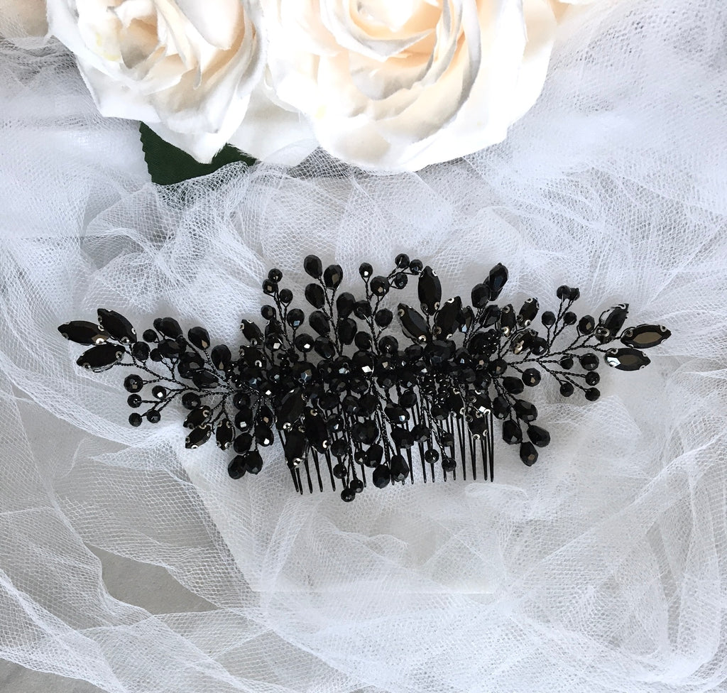 Wedding Hair Accessories - Black Crystal Bridal Hair Comb