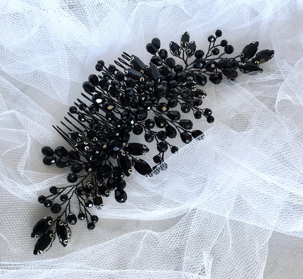Wedding Hair Accessories - Black Crystal Bridal Hair Comb
