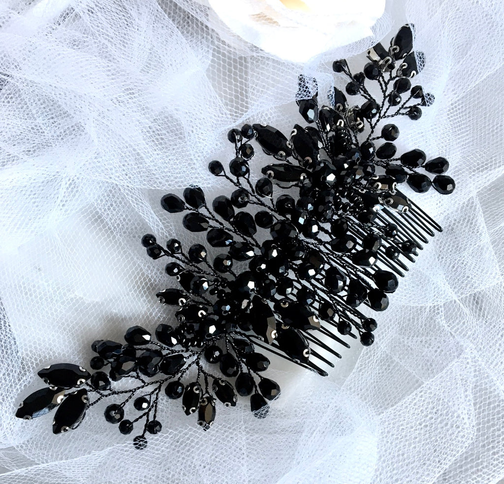 Wedding Hair Accessories - Black Crystal Bridal Hair Comb