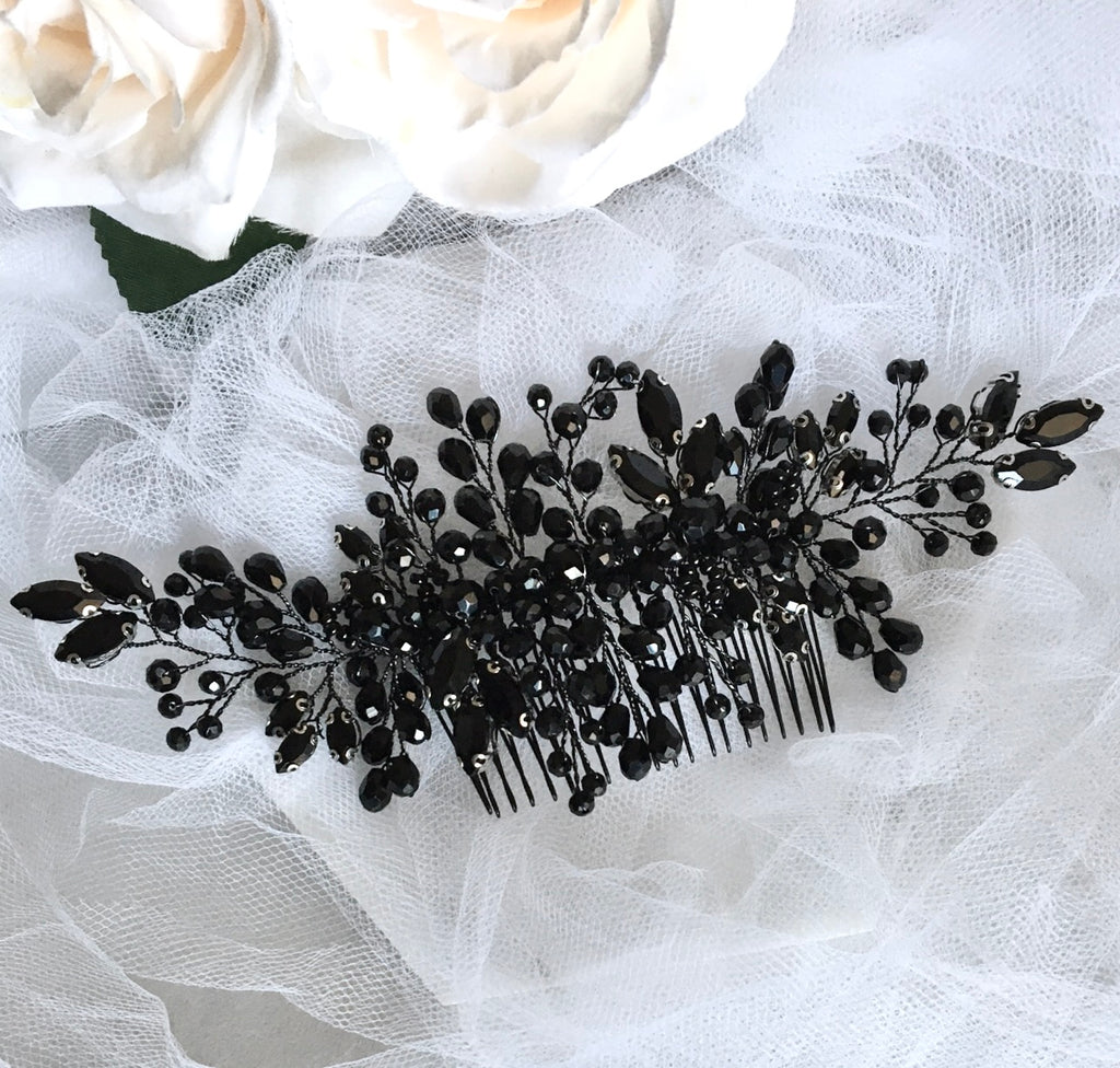 Wedding Hair Accessories - Black Crystal Bridal Hair Comb