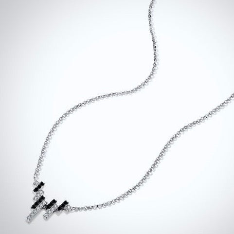 Wedding Jewelry - 925 Sterling Silver Black and White CZ Necklace
