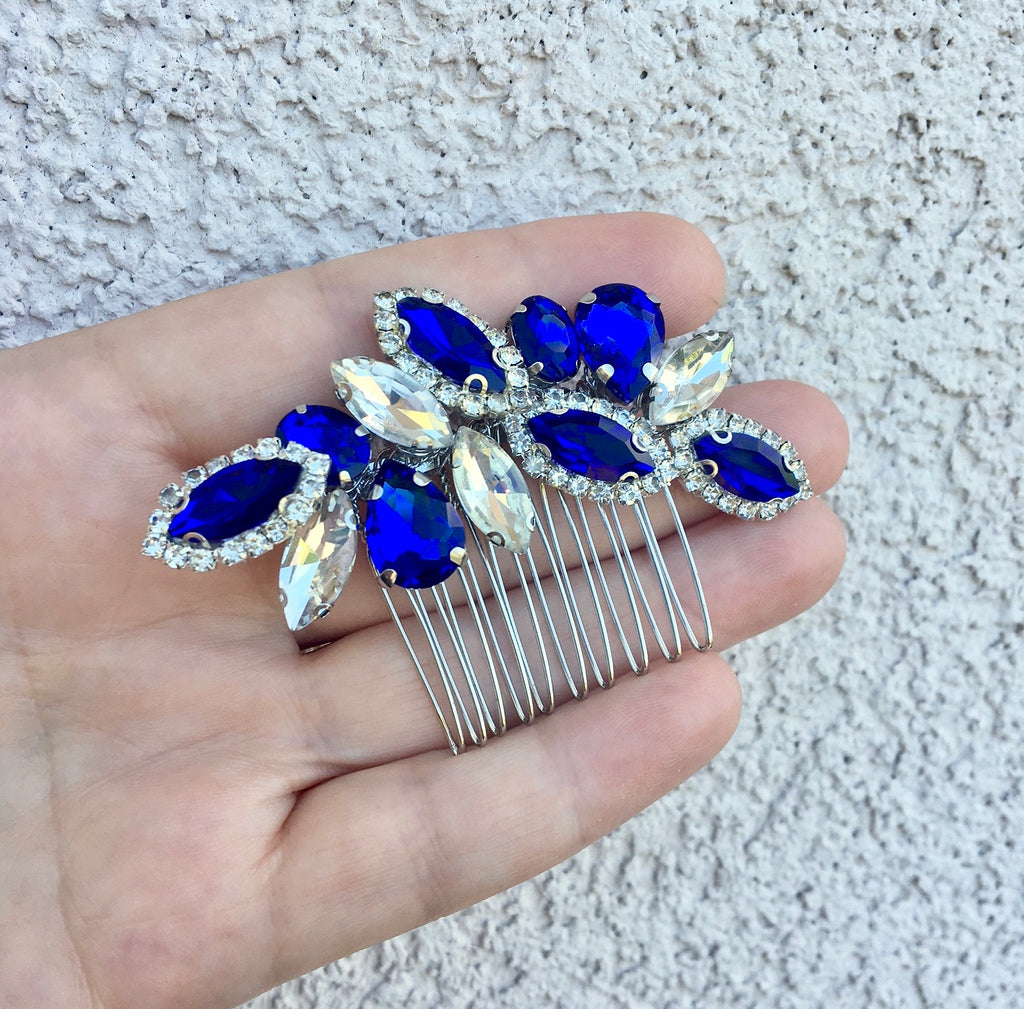 Wedding Hair Accessories - Blue Crystal Bridal Hair Comb