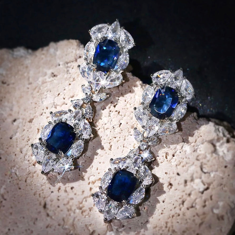 Wedding Jewelry - Blue Cubic Zirconia Bridal Earrings