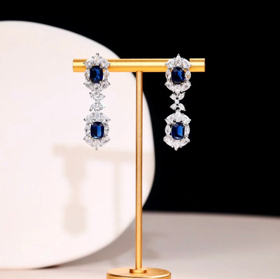 Wedding Jewelry - Blue Cubic Zirconia Bridal Earrings