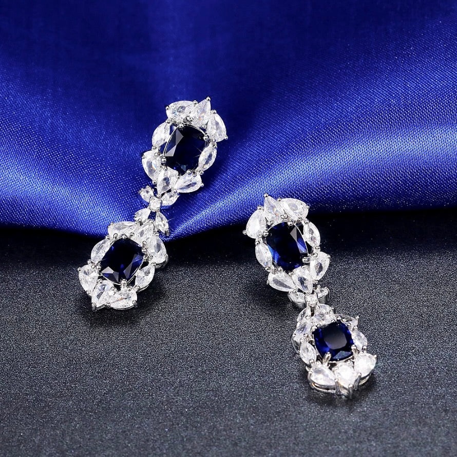 Wedding Jewelry - Blue Cubic Zirconia Bridal Earrings