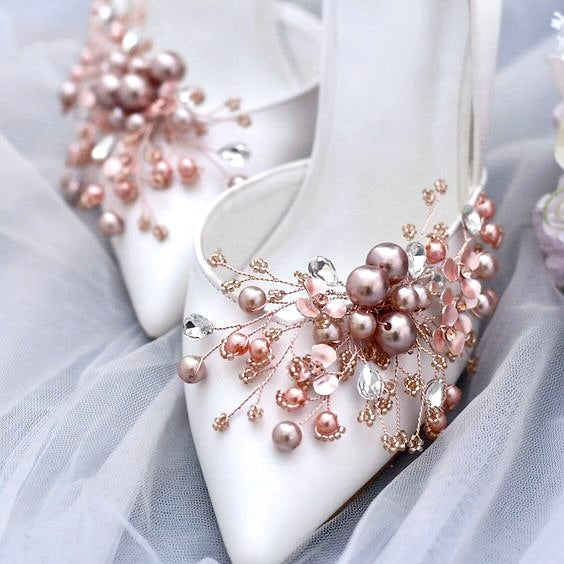 Wedding Accessories - Pearl and Crystal Rose Gold Bridal Shoe