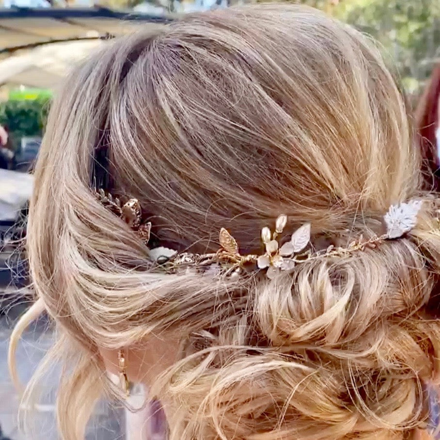 Wedding Hair Accessories - Bohemian Gold Bridal Headband, Hair Comb and Hair Pins Set