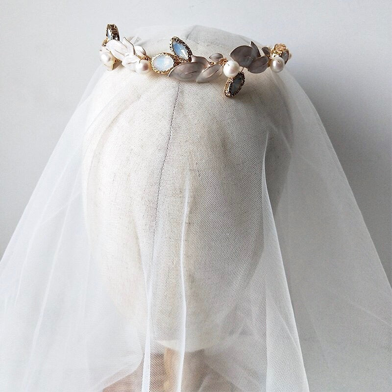 Wedding Hair Accessories - Swarovski Opal and Freshwater Pearl Bridal Headband