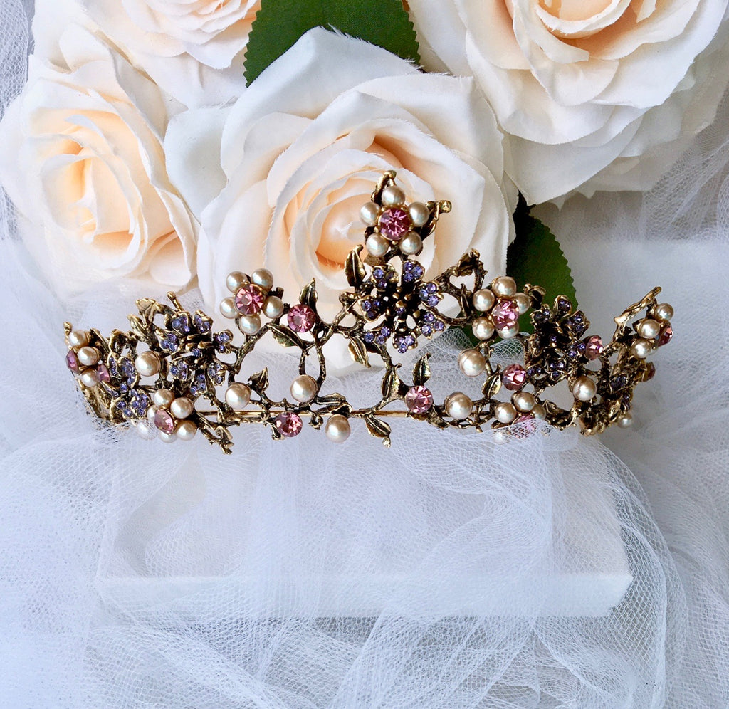 Wedding Hair Accessories - Bohemian Gold Pearl Bridal Tiara