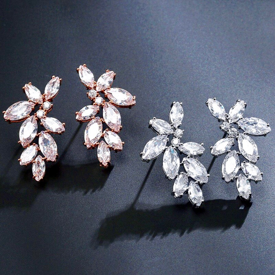 Wedding Jewelry - Cubic Zirconia Bridal Earrings - Available in Silver, Rose Gold and Yellow Gold