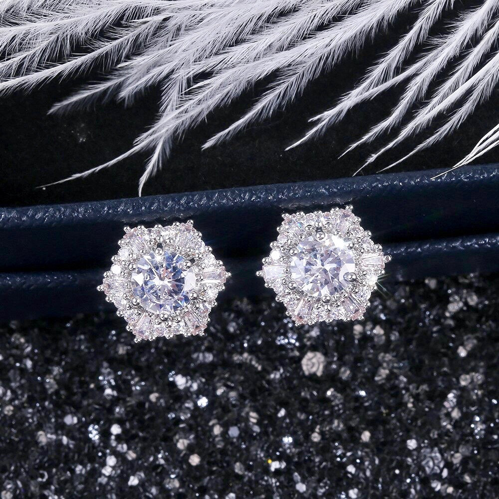 Wedding Jewelry - Cubic Zirconia Bridal Stud Earrings - Available in Silver and Rose Gold