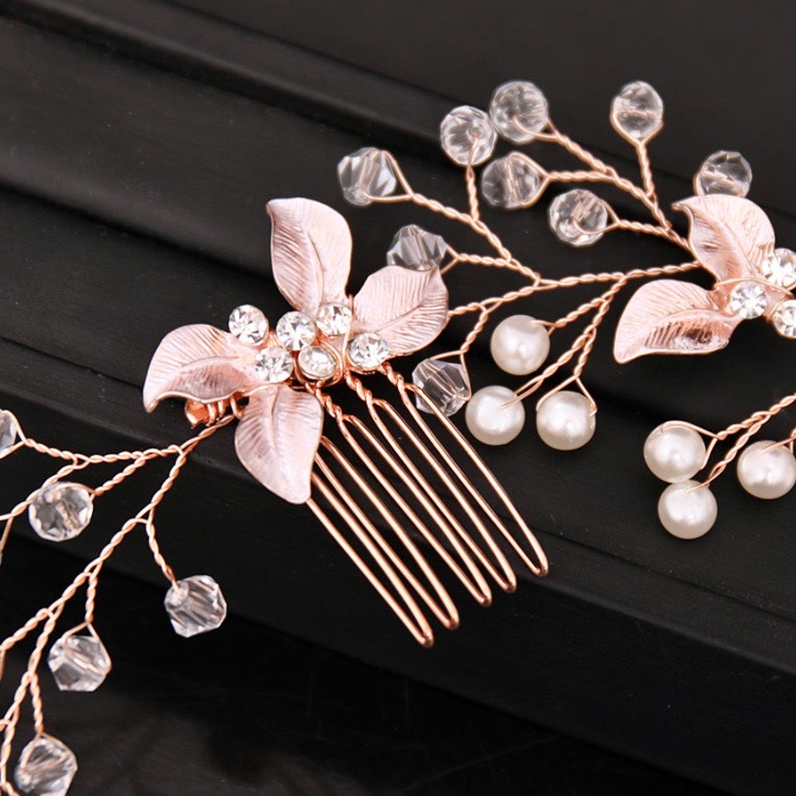 Wedding Hair Accessories - Pearl and Crystal Bridal Headband / Vine - Available in Yellow Gold, Silver and Rose Gold